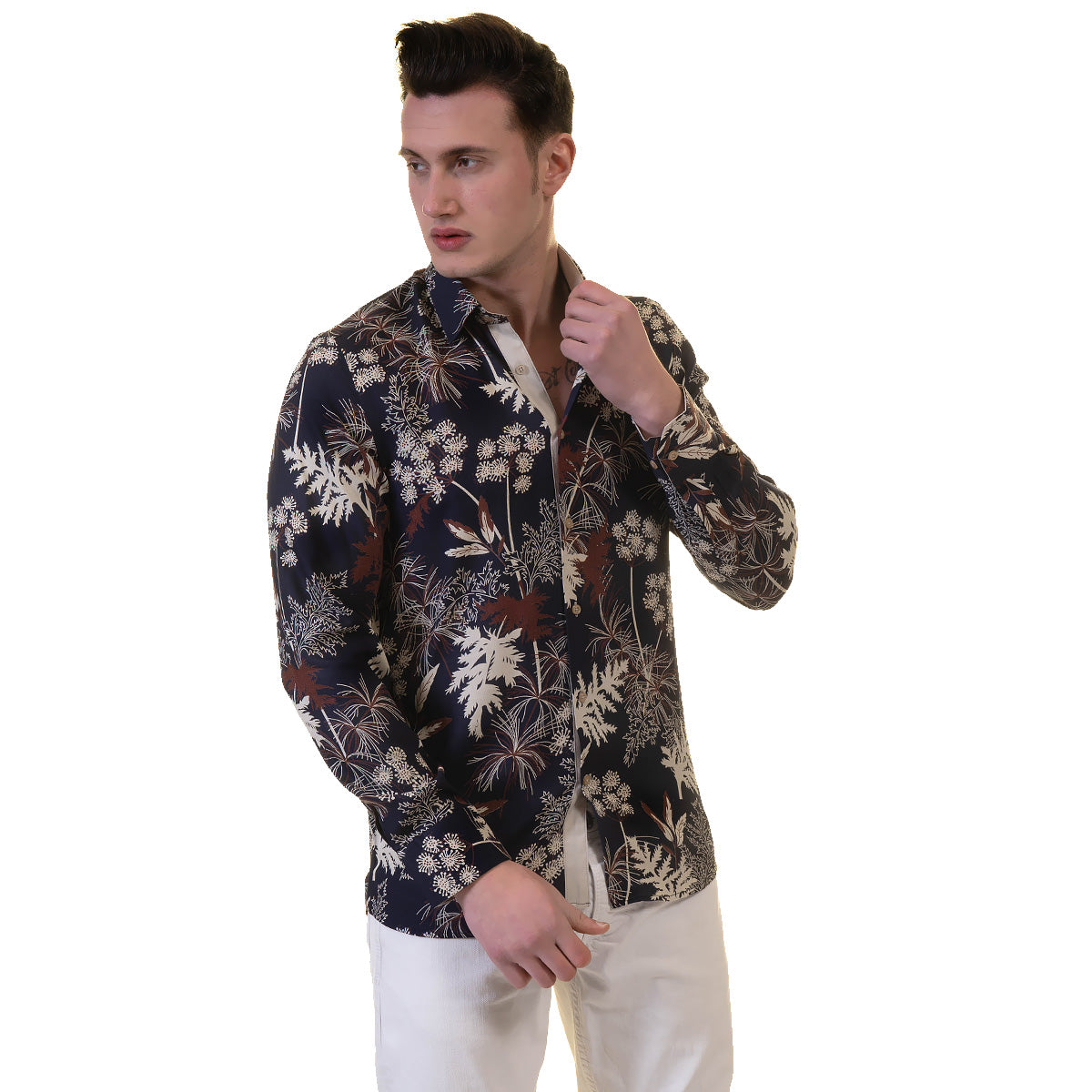 Floral Mens Slim Fit Designer Dress Shirt - tailored Cotton Shirts for Work and Casual Wear - Image 2