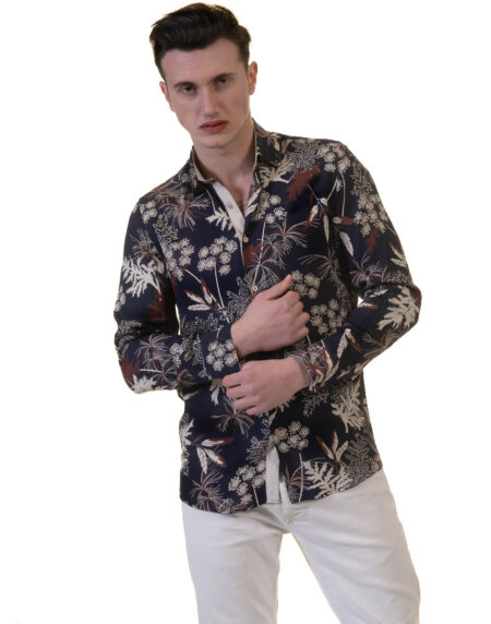 Floral Mens Slim Fit Designer Dress Shirt – tailored Cotton Shirts for Work and Casual Wear