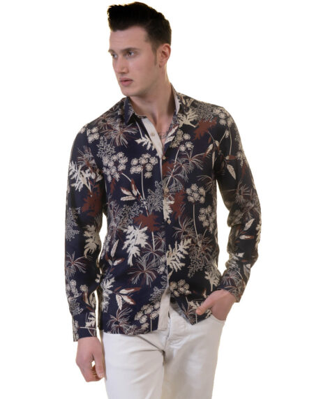 Floral Mens Slim Fit Designer Dress Shirt – tailored Cotton Shirts for Work and Casual Wear