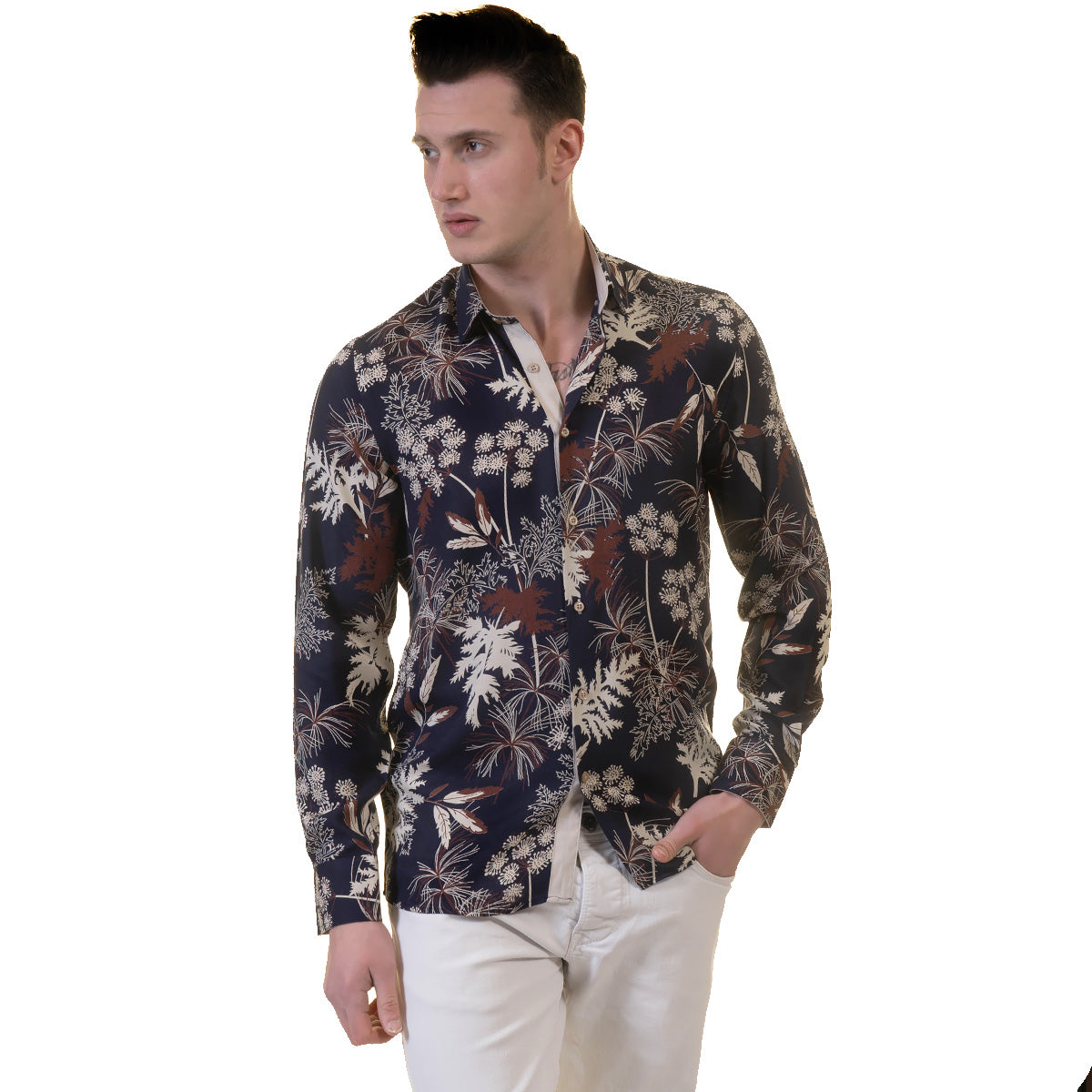 Floral Mens Slim Fit Designer Dress Shirt - tailored Cotton Shirts for Work and Casual Wear - Image 4