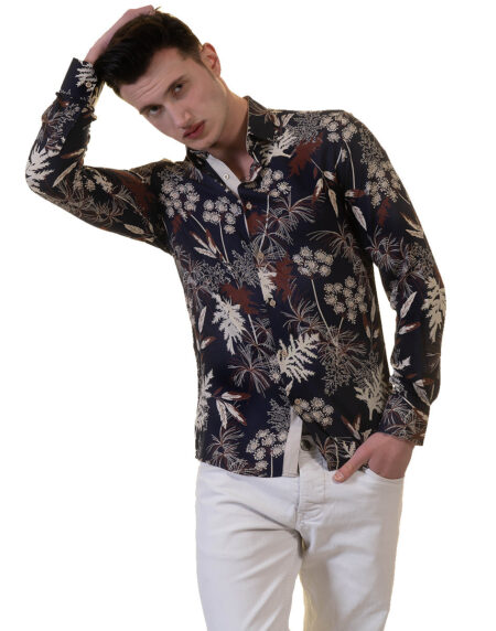 Floral Mens Slim Fit Designer Dress Shirt – tailored Cotton Shirts for Work and Casual Wear