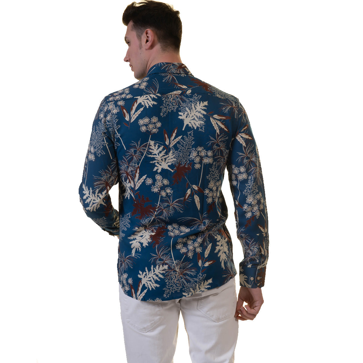 Blue Floral Mens Slim Fit Designer French Cuff Shirt - tailored Cotton Shirts for Work and Casual Wear - Image 6