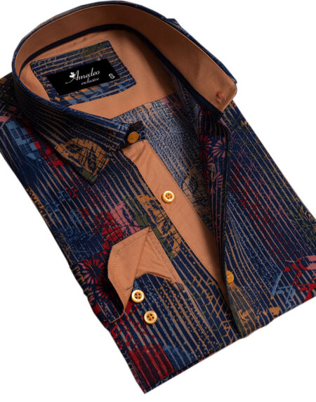 Brown Floral Mens Slim Fit Designer Dress Shirt – tailored Cotton Shirts for Work and Casual Wear