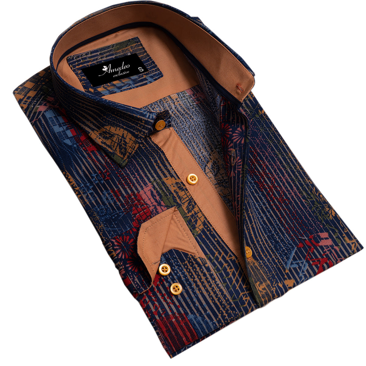 Brown Floral Mens Slim Fit Designer Dress Shirt – tailored Cotton Shirts for Work and Casual Wear