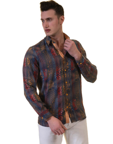 Brown Floral Mens Slim Fit Designer Dress Shirt – tailored Cotton Shirts for Work and Casual Wear