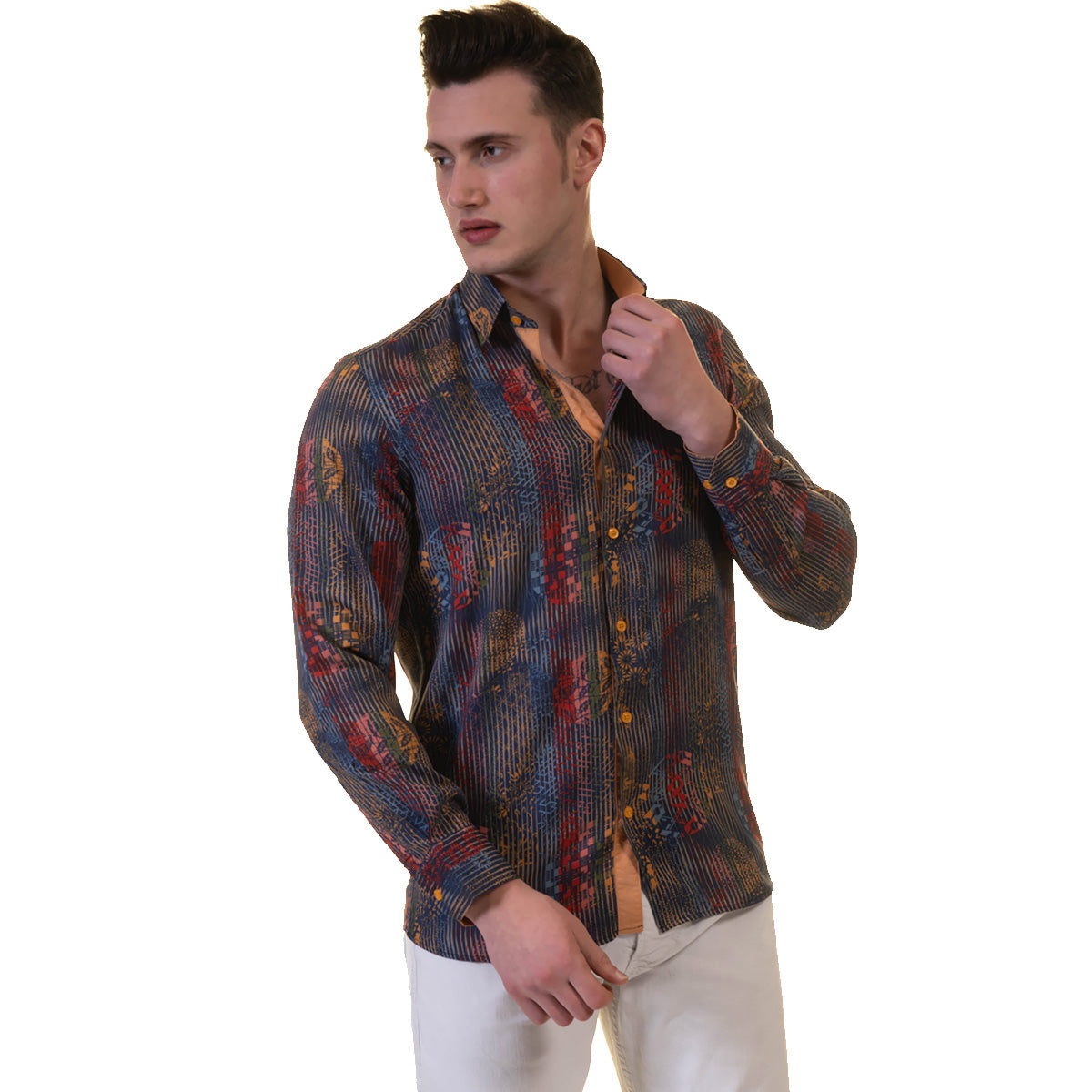 Brown Floral Mens Slim Fit Designer Dress Shirt - tailored Cotton Shirts for Work and Casual Wear - Image 2