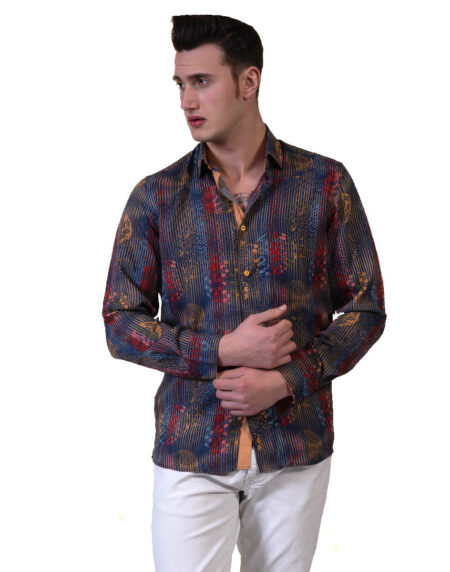Brown Floral Mens Slim Fit Designer Dress Shirt – tailored Cotton Shirts for Work and Casual Wear