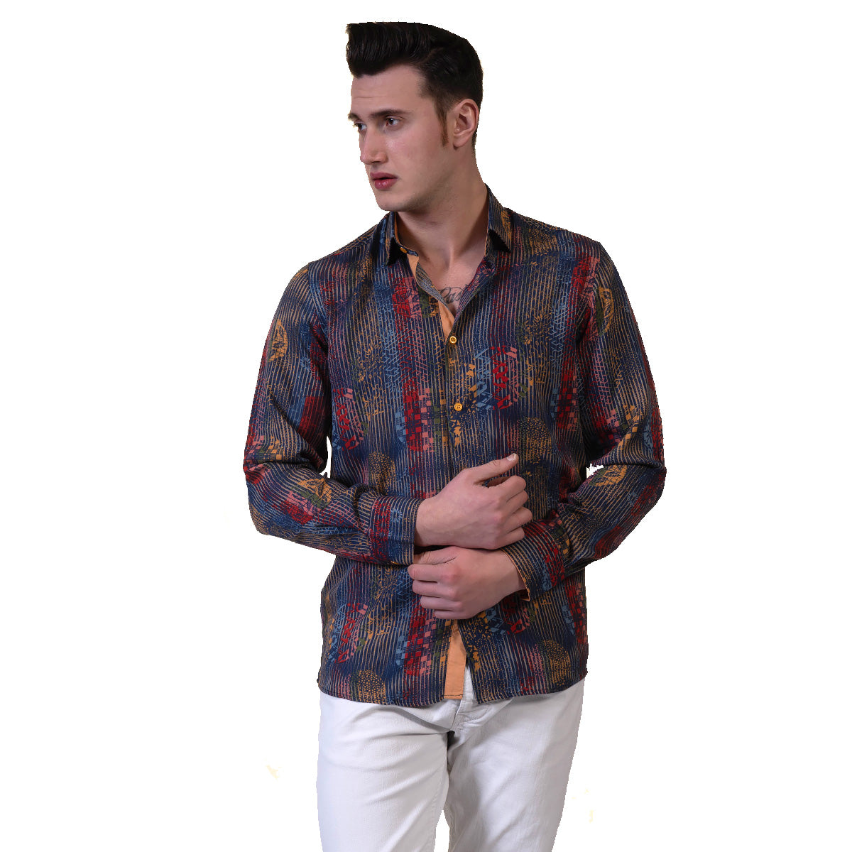 Brown Floral Mens Slim Fit Designer Dress Shirt - tailored Cotton Shirts for Work and Casual Wear - Image 3