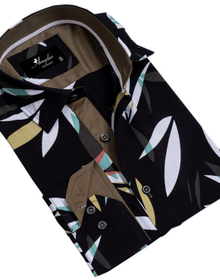 Black Floral Mens Slim Fit Designer Dress Shirt – tailored Cotton Shirts for Work and Casual Wear