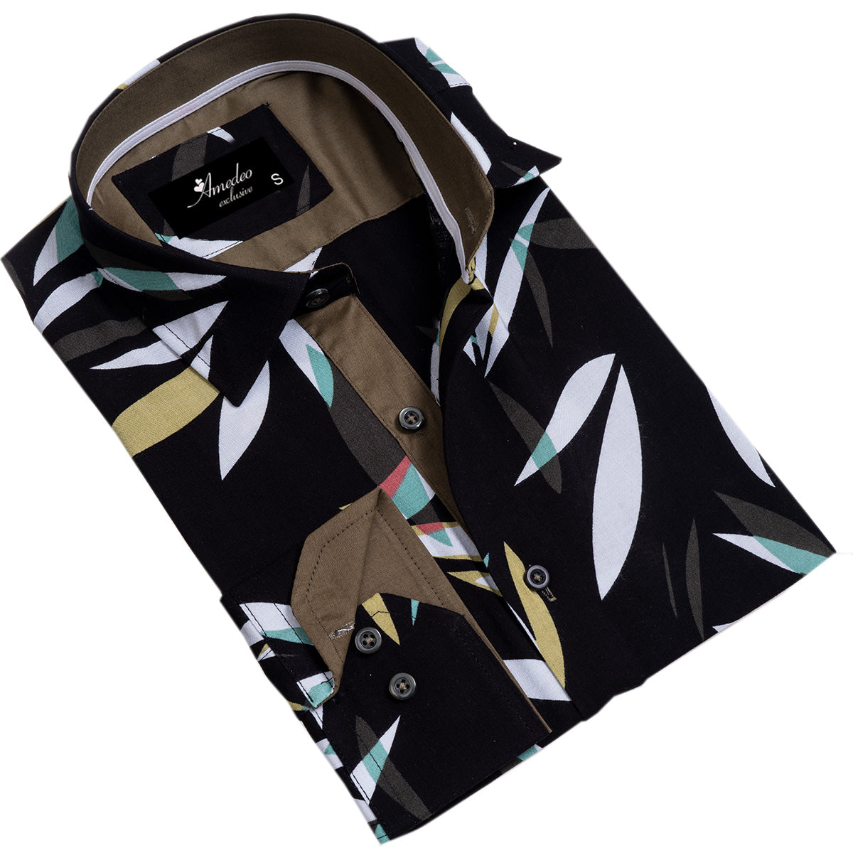 Black Floral Mens Slim Fit Designer Dress Shirt – tailored Cotton Shirts for Work and Casual Wear