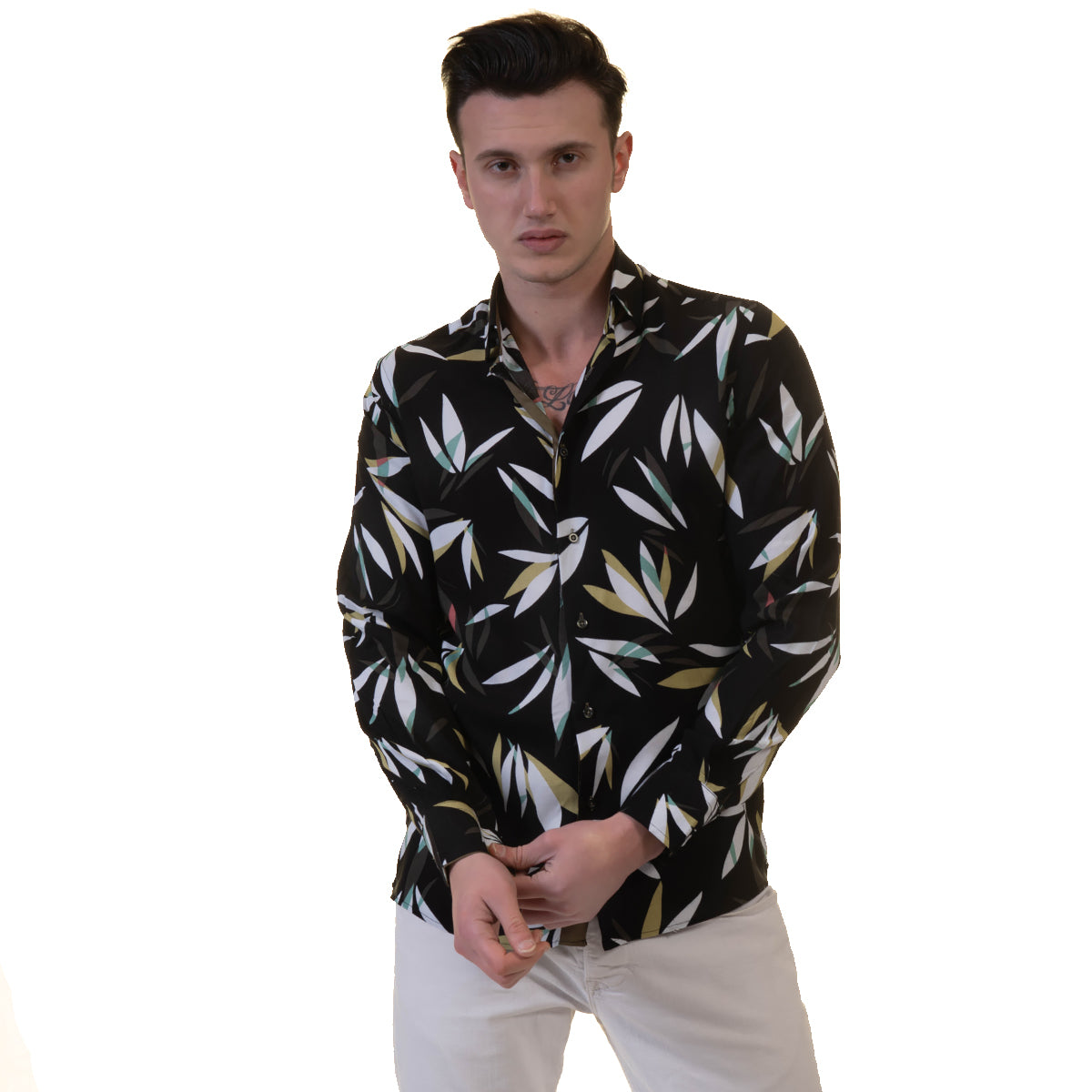 Black Floral Mens Slim Fit Designer Dress Shirt - tailored Cotton Shirts for Work and Casual Wear - Image 5