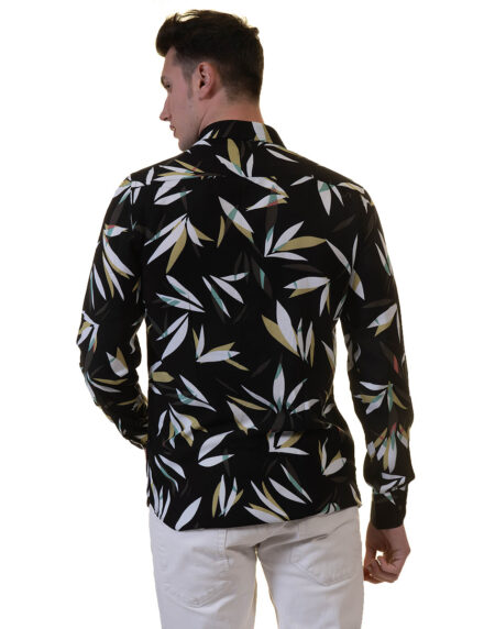 Black Floral Mens Slim Fit Designer Dress Shirt – tailored Cotton Shirts for Work and Casual Wear
