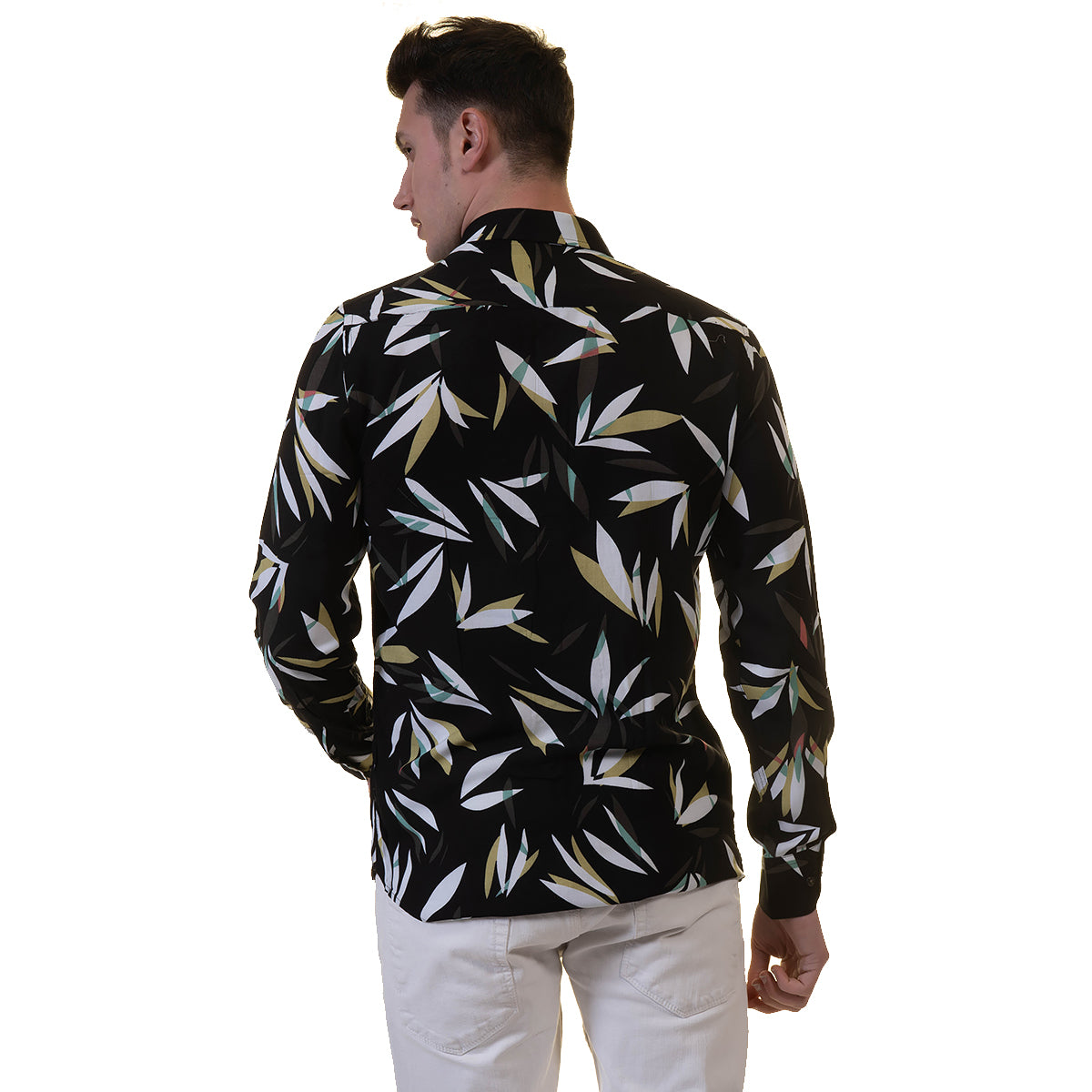 Black Floral Mens Slim Fit Designer Dress Shirt - tailored Cotton Shirts for Work and Casual Wear - Image 6