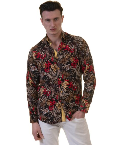 Floral Mens Slim Fit Designer Dress Shirt – tailored Cotton Shirts for Work and Casual Wear
