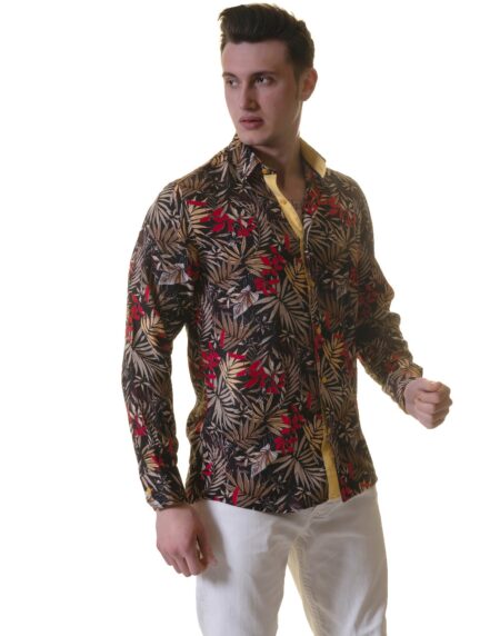 Floral Mens Slim Fit Designer Dress Shirt – tailored Cotton Shirts for Work and Casual Wear