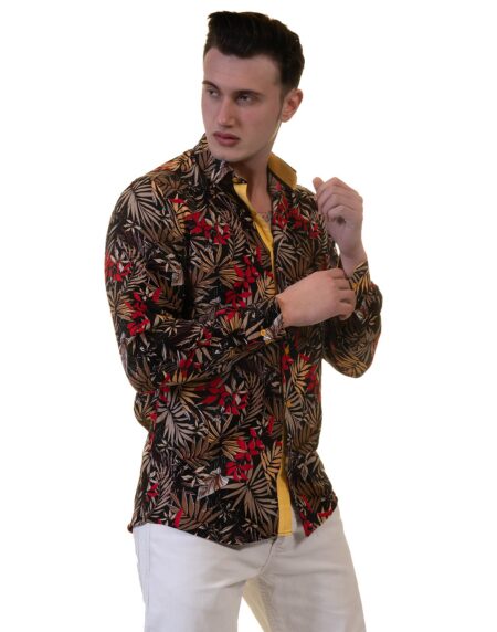 Floral Mens Slim Fit Designer Dress Shirt – tailored Cotton Shirts for Work and Casual Wear