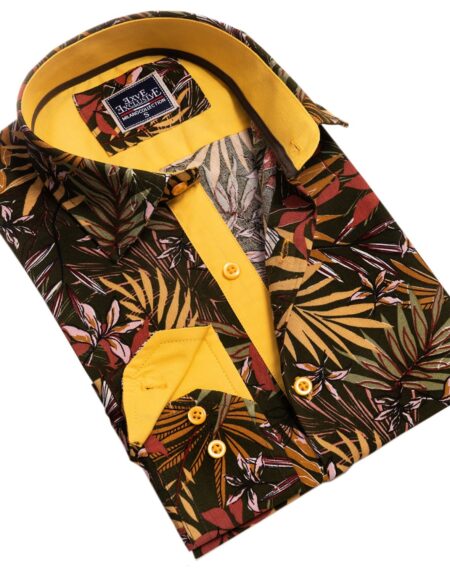 Floral Mens Slim Fit Designer Dress Shirt – tailored Cotton Shirts for Work and Casual Wear