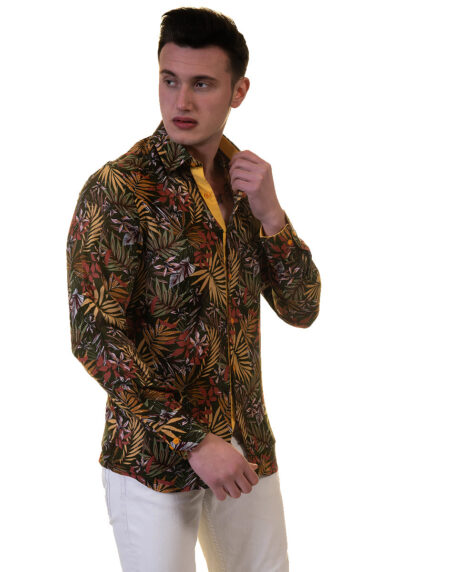 Floral Mens Slim Fit Designer Dress Shirt – tailored Cotton Shirts for Work and Casual Wear