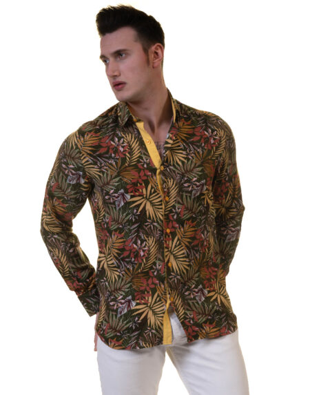 Floral Mens Slim Fit Designer Dress Shirt – tailored Cotton Shirts for Work and Casual Wear