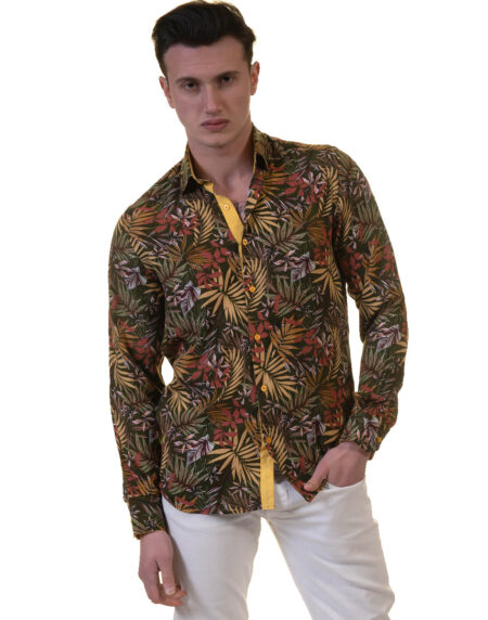 Floral Mens Slim Fit Designer Dress Shirt – tailored Cotton Shirts for Work and Casual Wear