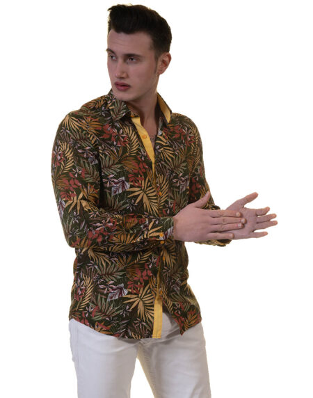 Floral Mens Slim Fit Designer Dress Shirt – tailored Cotton Shirts for Work and Casual Wear