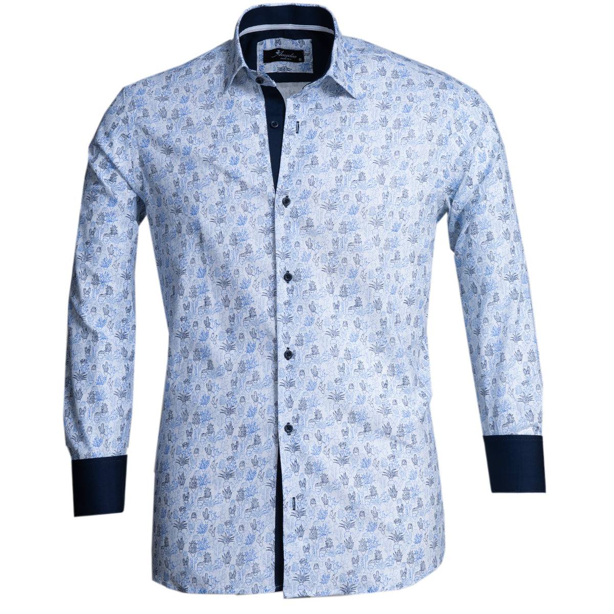 Blue Printed Mens Slim Fit Designer Dress Shirt - tailored Cotton Shirts for Work and Casual Wear - Image 2
