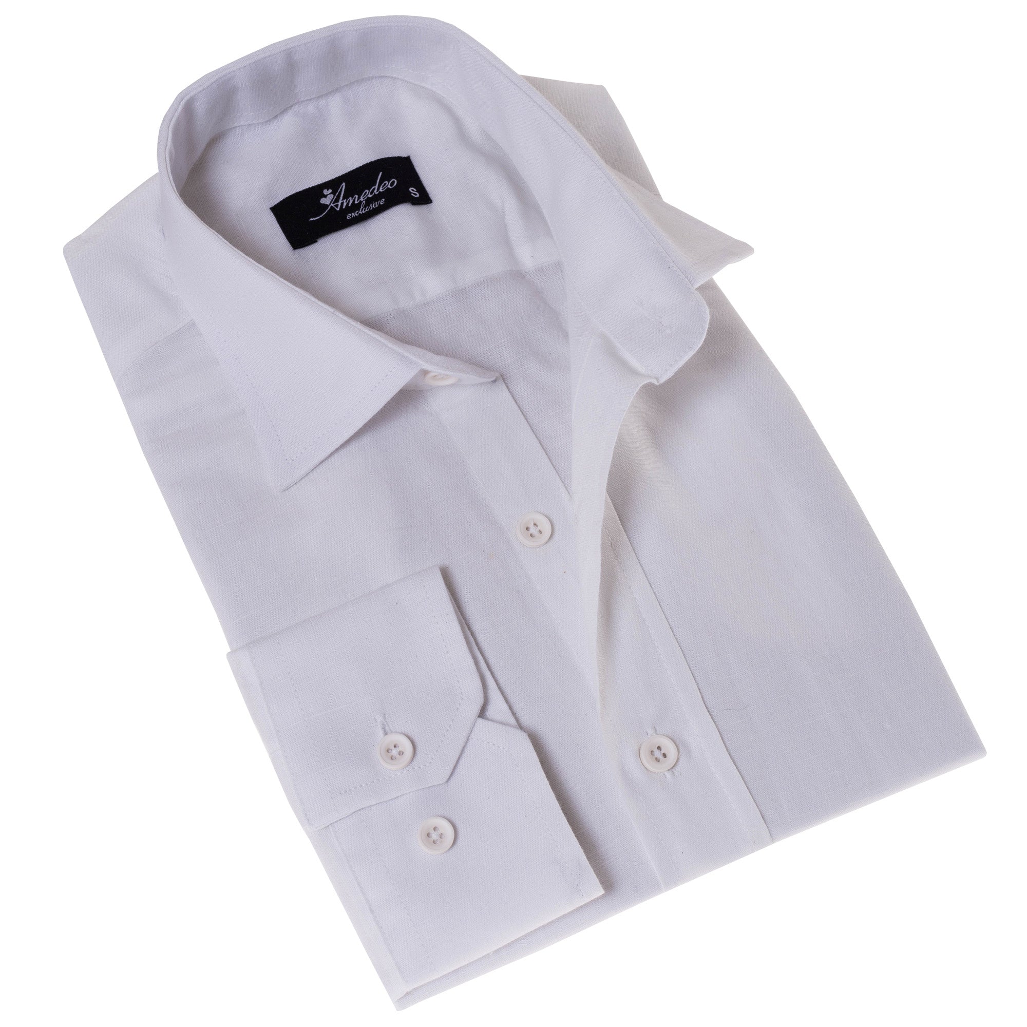 White Luxury Men’s European-Made Tailored Fit Linen Button-Up Shirt