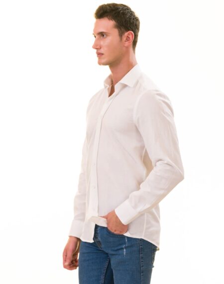 White Luxury Men’s European-Made Tailored Fit Linen Button-Up Shirt