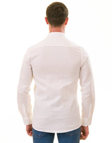 White Luxury Men’s European-Made Tailored Fit Linen Button-Up Shirt