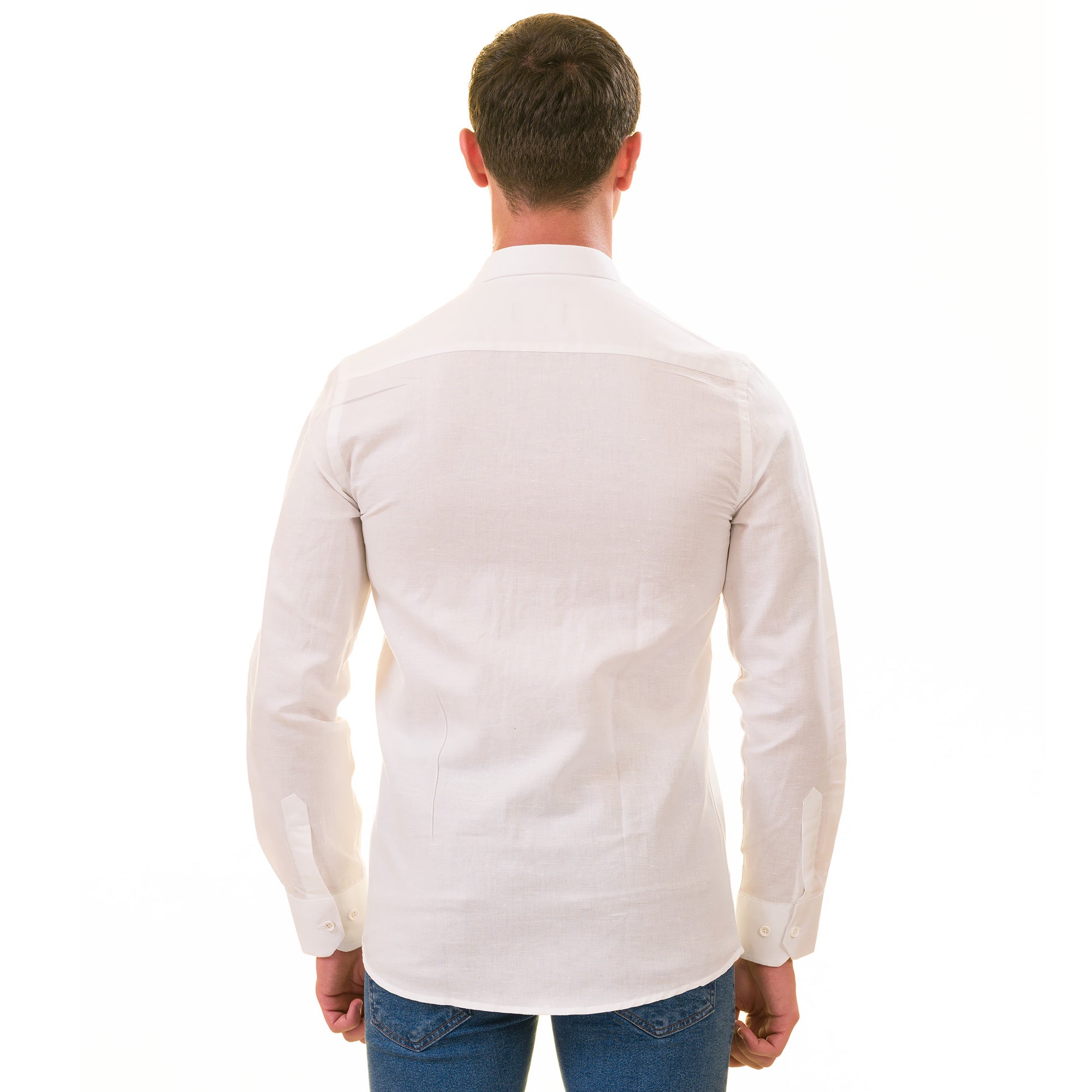 White Luxury Men's European-Made Tailored Fit Linen Button-Up Shirt - Image 3