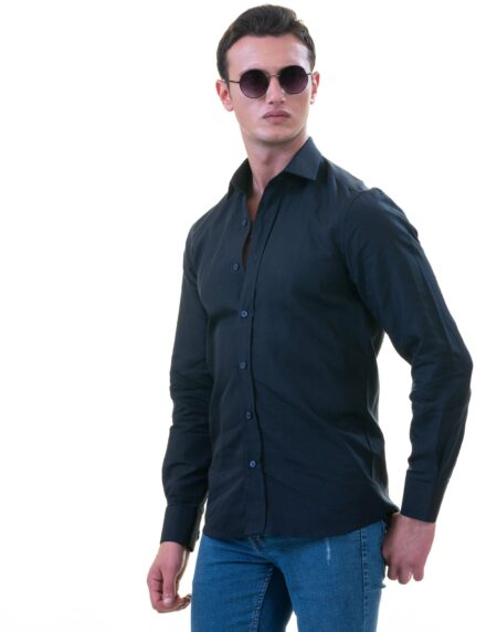 Navy Colored Luxury Men’s Tailor Fit Button Up European Made Linen Shirts
