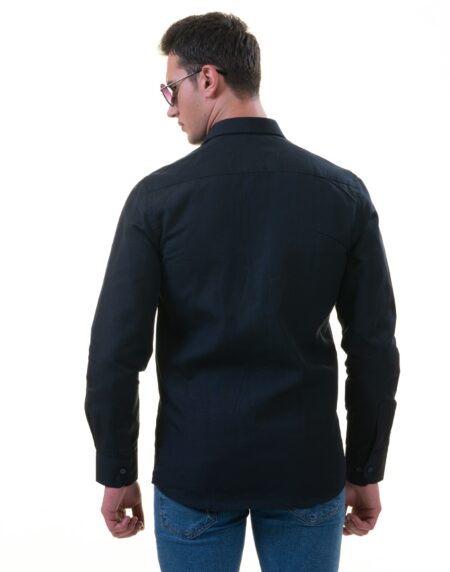 Navy Colored Luxury Men’s Tailor Fit Button Up European Made Linen Shirts