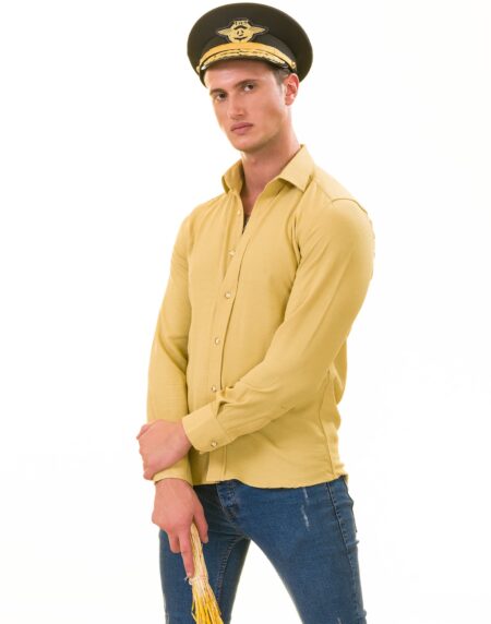 Mustard Luxury Men’s European-Made Tailored Fit Linen Button-Up Shirt
