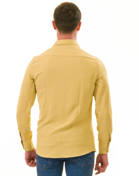 Mustard Luxury Men’s European-Made Tailored Fit Linen Button-Up Shirt