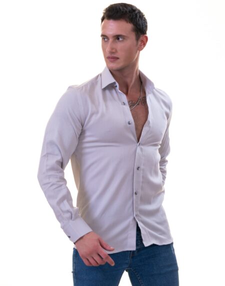 Gray Luxury Men’s Linen Button-Up Shirt – Tailored Fit, European Made