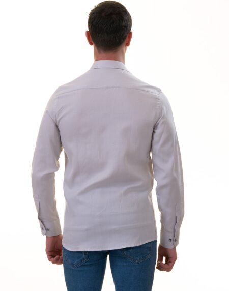 Gray Luxury Men’s Linen Button-Up Shirt – Tailored Fit, European Made