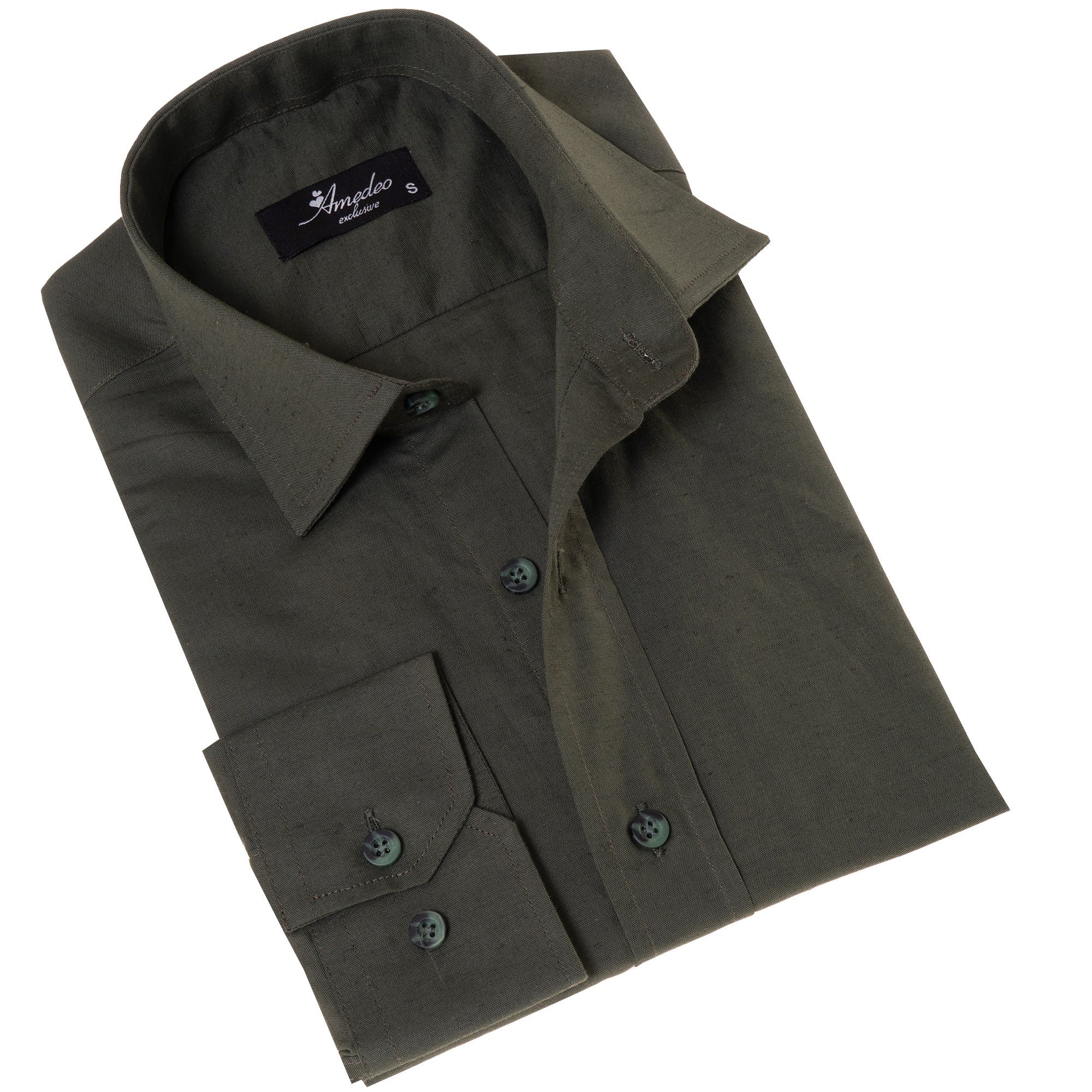 Men's Khaki Linen Shirt - Luxury Tailor Fit European Made Button-Up