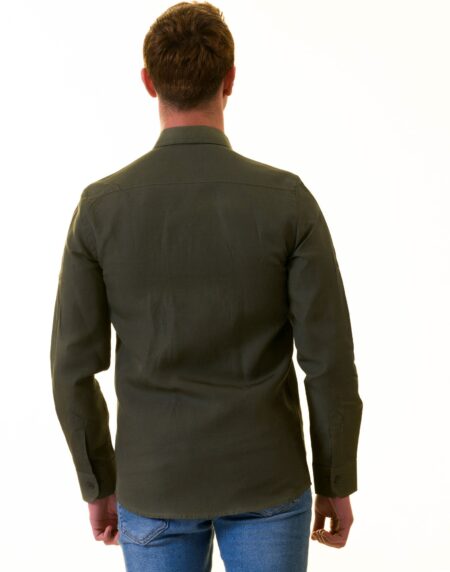 Men’s Khaki Linen Shirt – Luxury Tailor Fit European Made Button-Up