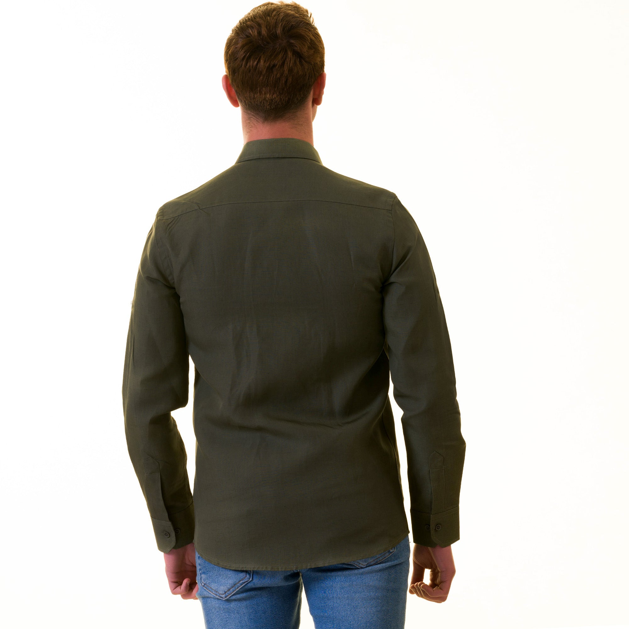 Men's Khaki Linen Shirt - Luxury Tailor Fit European Made Button-Up - Image 5