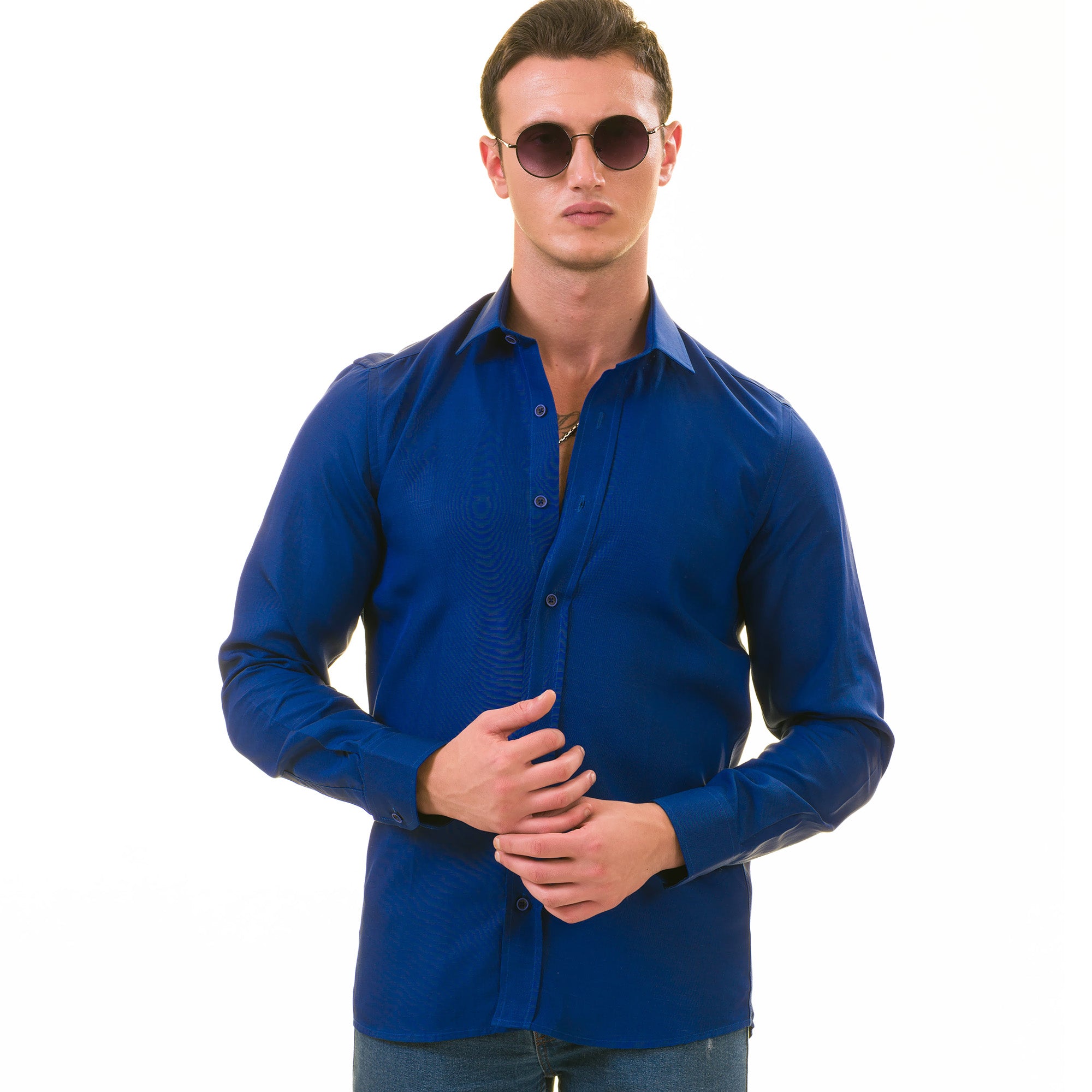 Men’s Royal Blue Linen Shirt - Luxury Tailor Fit European Made Button-Up - Image 2