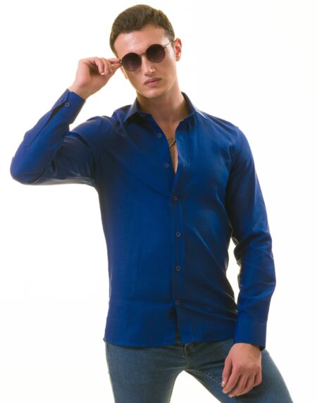 Men’s Royal Blue Linen Shirt – Luxury Tailor Fit European Made Button-Up