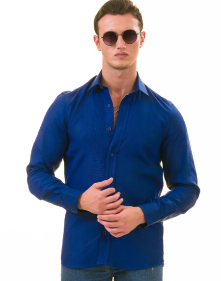 Men’s Royal Blue Linen Shirt – Luxury Tailor Fit European Made Button-Up