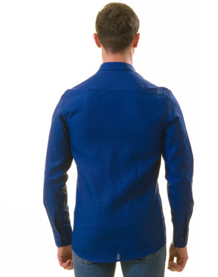 Men’s Royal Blue Linen Shirt – Luxury Tailor Fit European Made Button-Up