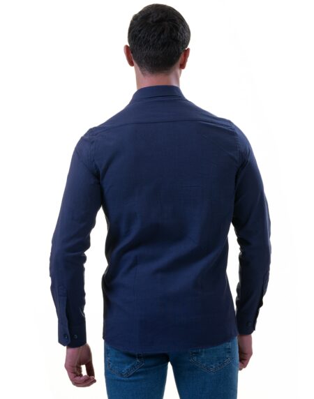 Men’s Dark Blue Linen Shirt – Luxury Tailor Fit European Made Button-Up