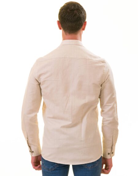 Men’s Beige Linen Shirt – Luxury Tailor Fit European Made Button-Up