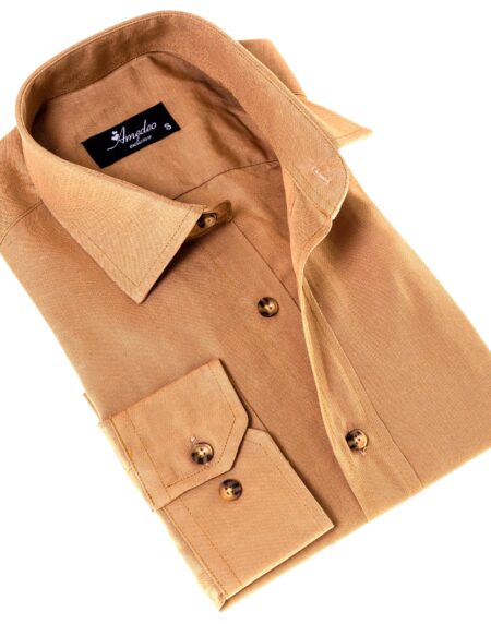 Men’s Brown Linen Shirt – Luxury Tailor Fit European Made Button-Up