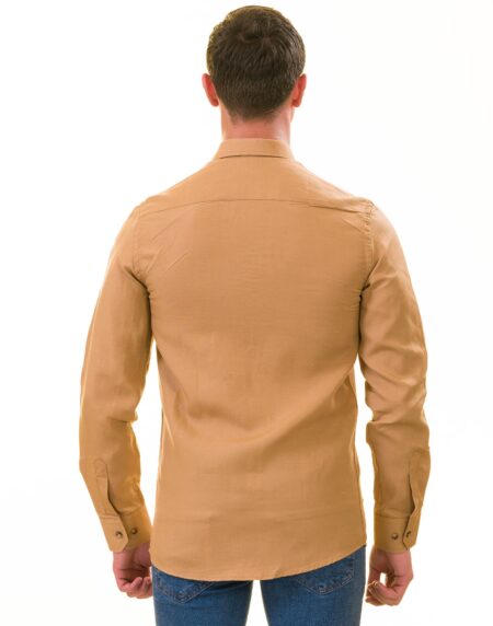 Men’s Brown Linen Shirt – Luxury Tailor Fit European Made Button-Up