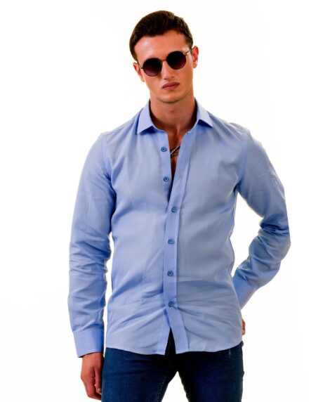 Men’s Sky Blue Linen Shirt – Luxury Tailor Fit European Made Button-Up