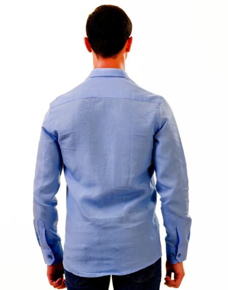 Men’s Sky Blue Linen Shirt – Luxury Tailor Fit European Made Button-Up