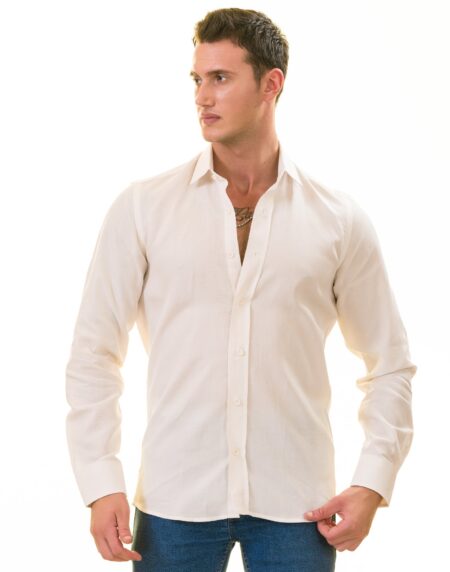 Men’s Off-White Linen Shirt – Luxury Tailor Fit European Made Button-Up